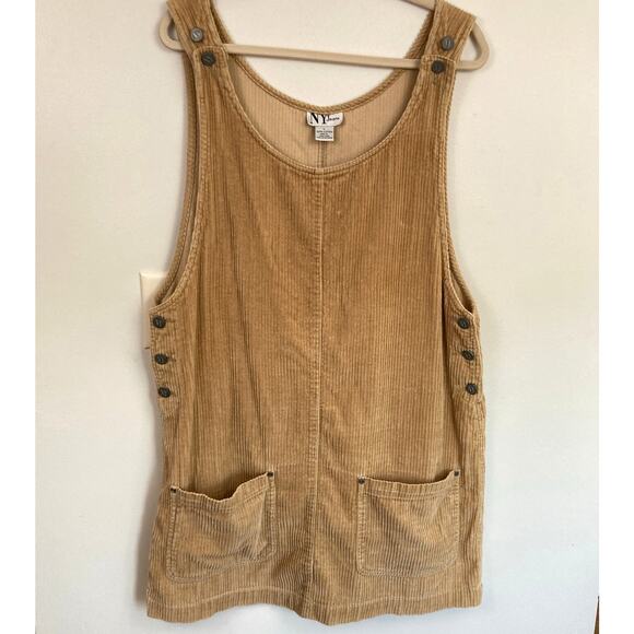 Vintage Y2K Womens L Tan Corduroy Jumper Dress Pockets Academia Preppy Cozy Fall - Picture 1 of 9